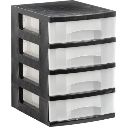 10059-TORRE DE ALMACENAJE 4 CAJONES DE 6 LITROS NEGRO/TRANSLUCIDO 390X290X430 MM ARCHIVO 2000 1104 CS TL