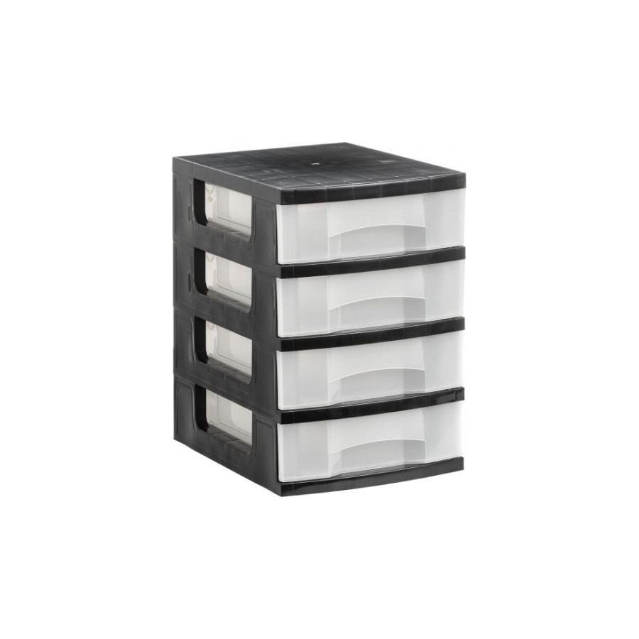10059-TORRE DE ALMACENAJE 4 CAJONES DE 6 LITROS NEGRO/TRANSLUCIDO 390X290X430 MM ARCHIVO 2000 1104 CS TL