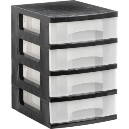 10059-TORRE DE ALMACENAJE 4 CAJONES DE 6 LITROS NEGRO/TRANSLUCIDO 390X290X430 MM ARCHIVO 2000 1104 CS TL