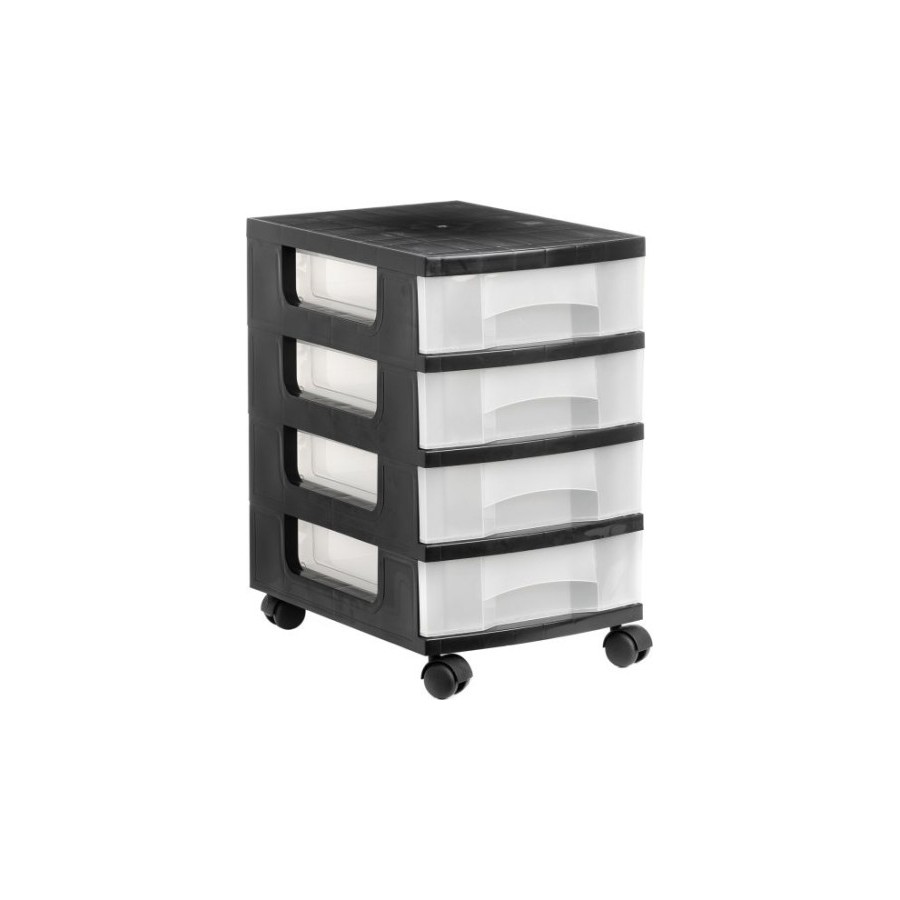 10060-TORRE DE ALMACENAJE 4 CAJONES DE 6 LITROS NEGRO/TRANSLUCIDO 390X290X480 MM ARCHIVO 2000 1104R CS TL