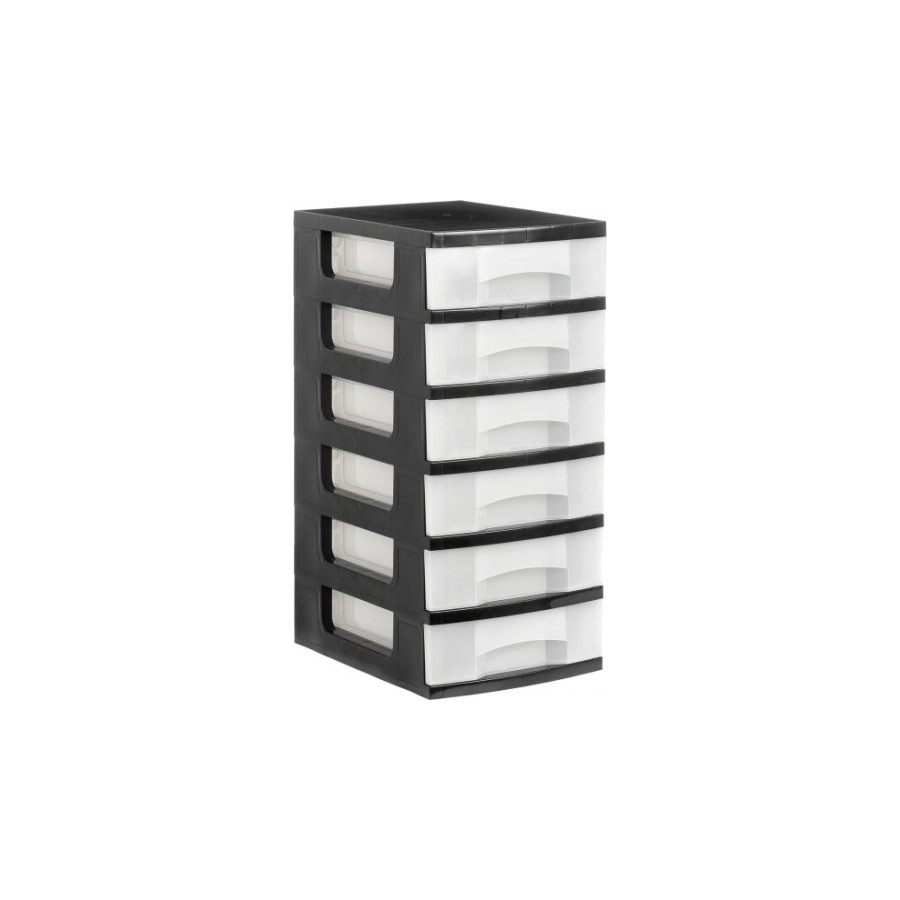 10061-TORRE DE ALMACENAJE 6 CAJONES DE 6 LITROS NEGRO/TRANSLUCIDO 390X290X635 MM ARCHIVO 2000 1106 CS TL