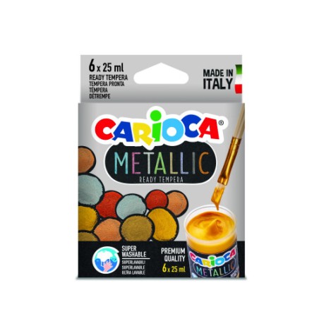10136-CAJA TEMPERA METALLIC 6 BOTES 25 ML COLORES METALICOS CARIOCA KO026