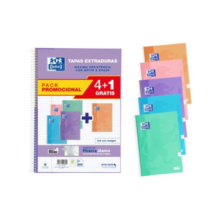 10691-PACK 4+1 CUADERNOS CLASSIC WRITE Fo T.EXTRADURA 80H 4X4 COLORES PASTEL OXFORD 400159802