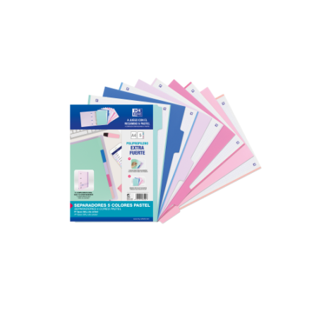 10696-KIT SEPARADORES PP 500 MICRAS A4 5 POSICIONES COLORES PASTEL OXFORD 40015936