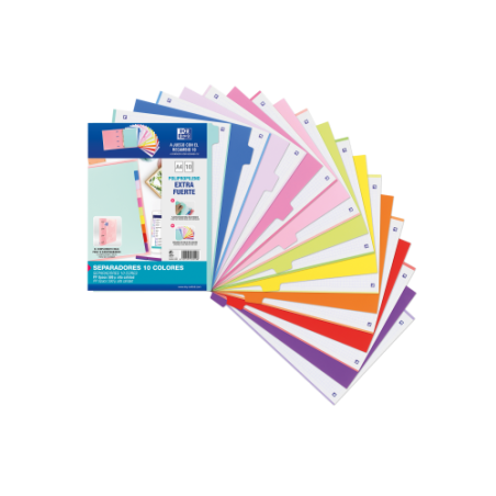 10698-KIT SEPARADORES PP 500 MICRAS A4 10 POSICIONES COLORES PASTEL Y VIVOS OXFORD 400159038