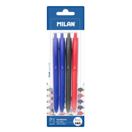 10791-Milan BWM10254 Negro, Azul, Rojo Boligrafo de punta retractil con pulsador 4 pieza(s)