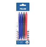 10791-Milan BWM10254 Negro, Azul, Rojo Boligrafo de punta retractil con pulsador 4 pieza(s)