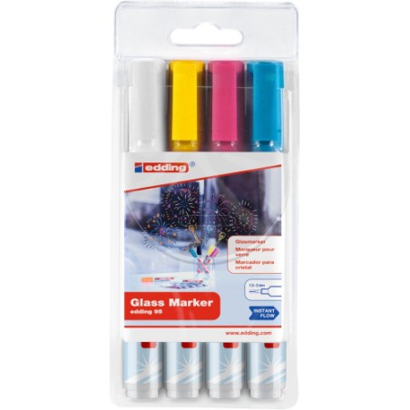 10814-BOLSA CON 4 MARCADORES EDDING 95 COLORES BLANCO, AMARILLO, ROSA Y AZUL EDDING 95-099