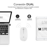11107-SUBBLIM Raton Optico Inalambrico 2.4G y Bluetooth Dual Flat Mouse Recargable Blanco