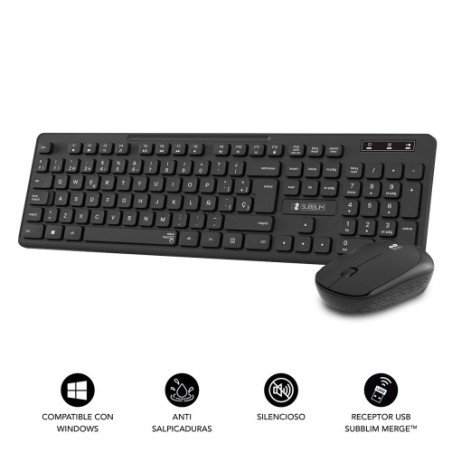 11346-SUBBLIM Teclado Ergonomico y raton Combo Business Slim Silencioso Inalambrico 2.4G