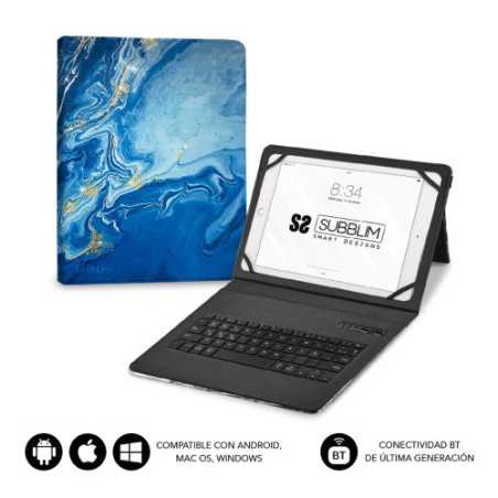 11348-SUBBLIM Funda con Teclado Keytab Pro BT Trendy Marmol Azul