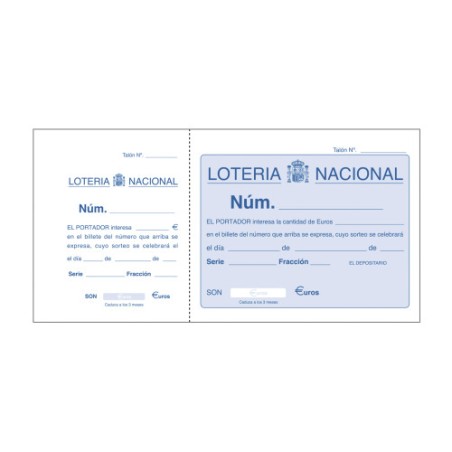 11904-TALONARIO 100 HOJAS LOTERIA 1/3 APAISADO SENCILLO DOHE 50015