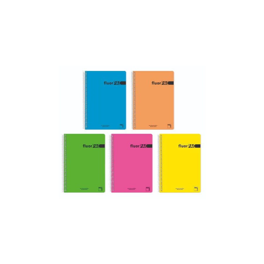 1192-CUADERNO SERIE FLUORPAC TAPA POLIPROPILENO 90 GRS. FLUOR FOLIO (215X310MM.) 80 HOJAS CUADRICULA 4X4 CON MARGEN SURT