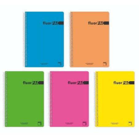 1192-CUADERNO SERIE FLUORPAC TAPA POLIPROPILENO 90 GRS. FLUOR FOLIO (215X310MM.) 80 HOJAS CUADRICULA 4X4 CON MARGEN SURT