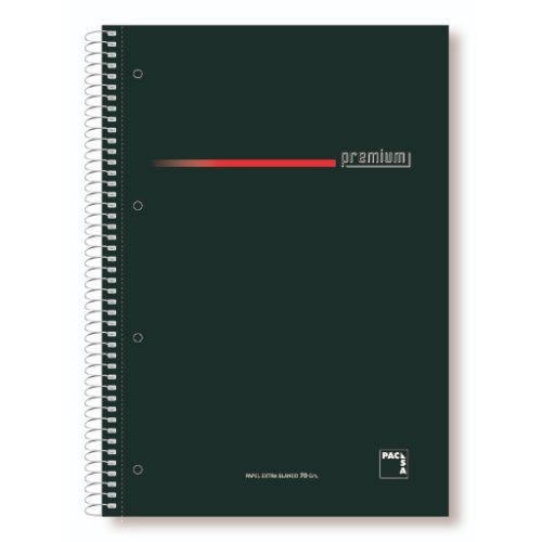 1195-CUADERNO SERIE PREMIUM TAPA EXTRA DURA 70 GRS. A-4 (210X297MM.) MICROPERFORADO 160 HOJAS CUADRICULA 5X5 + GRECA NEG
