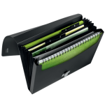 12001-CARPETA POLIPROPILENO ACORDEON 5 POSICIONES+BOLSILLO FRONTAL BROCHE GIRATORIO A4 RECYCLE NEGRO LEITZ 46240095