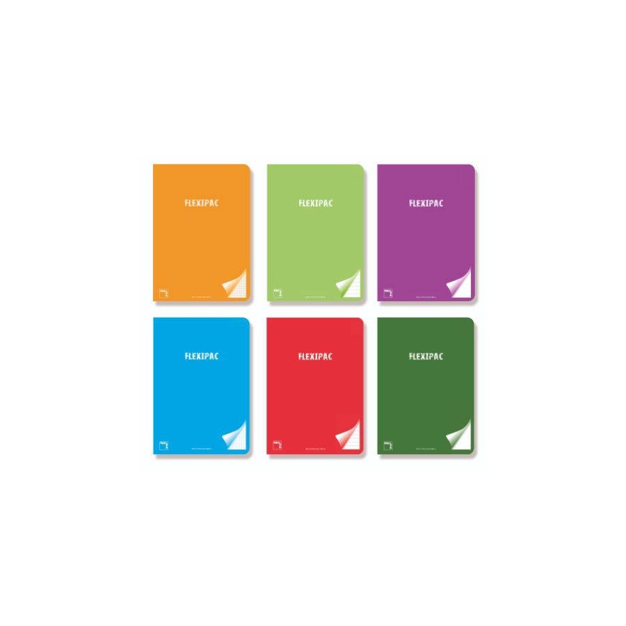 1201-LIBRETA FLEXIPAC TAPA PLASTICO 90 GRS. A-5+ 48 HOJAS CUADRICULA 4X4 CON MARGEN SURTIDO PACSA 20046