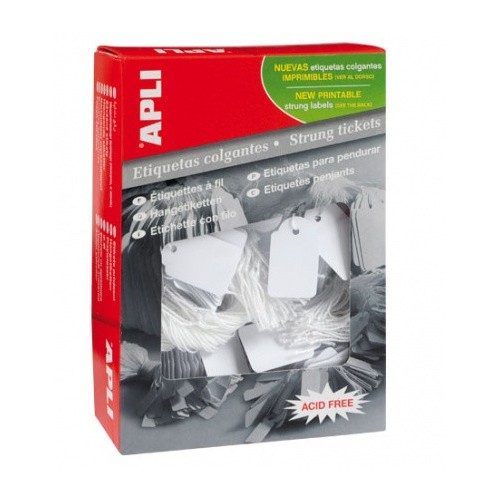 12125-CAJA 1.000 ETIQUETAS COLGANTES BLANCAS 18 X 29 MM APLI 389