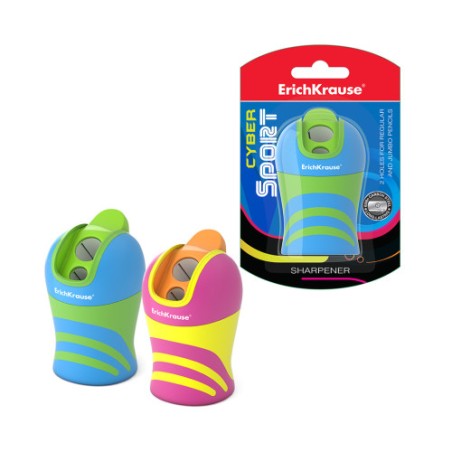 12260-SACAPUNTAS DE PLASTICO DOBLE CYBER SPORT CON DEPOSITO, SISTEMA TOTAL CLEAN, COLOR: SURTIDO ERICH KRAUSE 50473