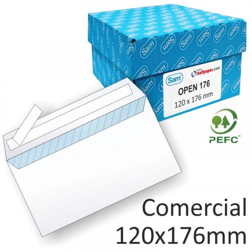 1240-CAJA 500 SOBRES COMERCIAL OPENSAM (120X176) AUTOADHESIVO CON TIRA DE SILICONA OFFSET BLANCO 90 GRS. SAM 247510