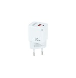 12714-TooQ Cargador de Pared GaN USB-C/PD + USB-A/QC 30W, Blanco