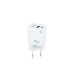 12720-TooQ Cargador de Pared USB-C/PD + USB-A/QC 20W, Blanco
