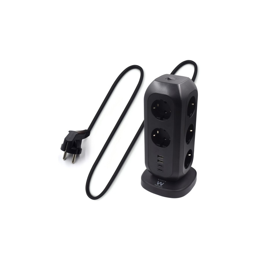 Ewent EW3862 base multiple 2 m 11 salidas AC Interior Negro