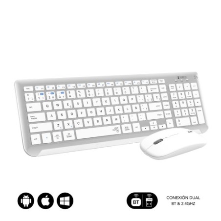12999-SUBBLIM Teclado con Raton Bluetooth + 2.4G Combo Dual Prestige Extendido Plata/Blanco