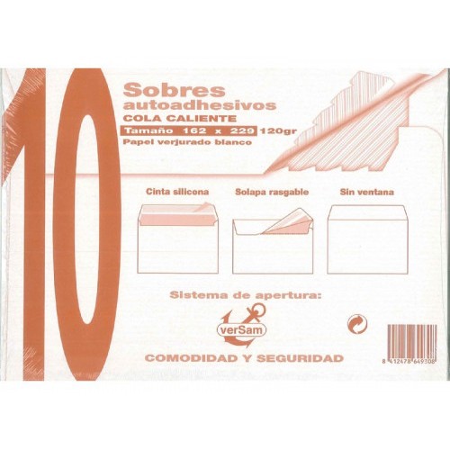 1307-PAQUETES DE 10 SOBRES BLANCO VERJURADO 162X229 120 GRS. SAM 664930