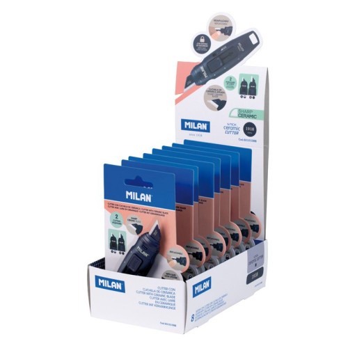 13153-EXPOSITOR 8 BLISTERS CUTER HOJA CERAMICA STICK SERIE 1918, AZUL MARINO MILAN 6010108B