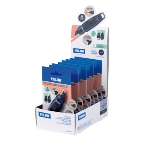 13153-EXPOSITOR 8 BLISTERS CUTER HOJA CERAMICA STICK SERIE 1918, AZUL MARINO MILAN 6010108B