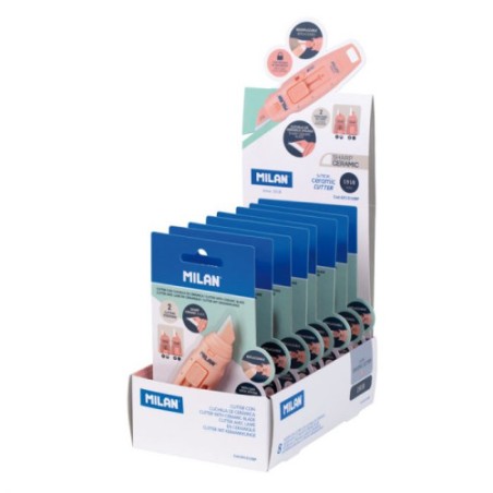 13155-EXPOSITOR 8 BLISTERS CUTER HOJA CERAMICA STICK SERIE 1918, ROSA MILAN 6010108P