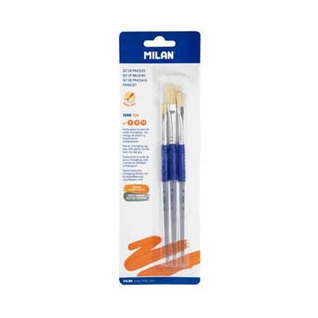 13158-BLISTER 3 PINCELES PLANOS (PELO CERDA CHUNGKING) MANGO DE PLASTICO ERGO SERIE 526 No 8, 10 Y 12 MILAN BWM10464