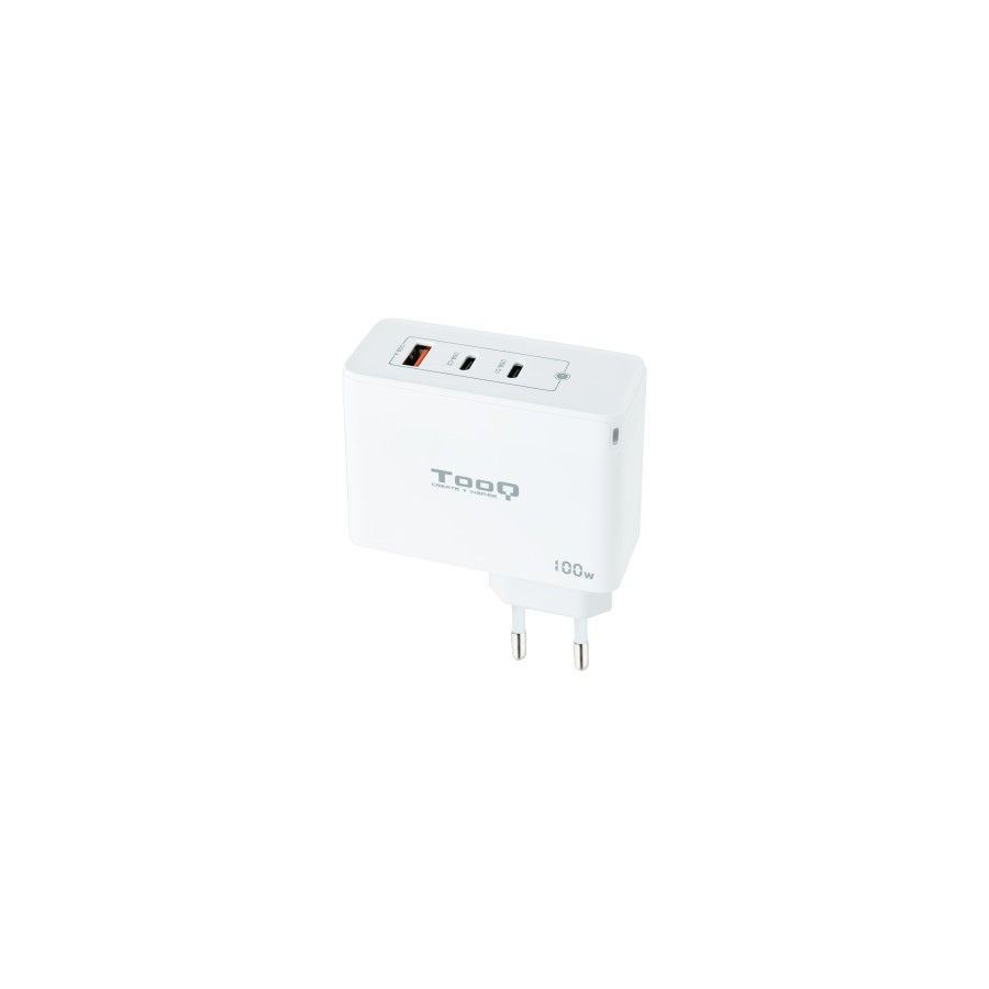 13420-TooQ Cargador de Pared GaN 2xUSB-C/PD + USB-A/QC 100W, Blanco