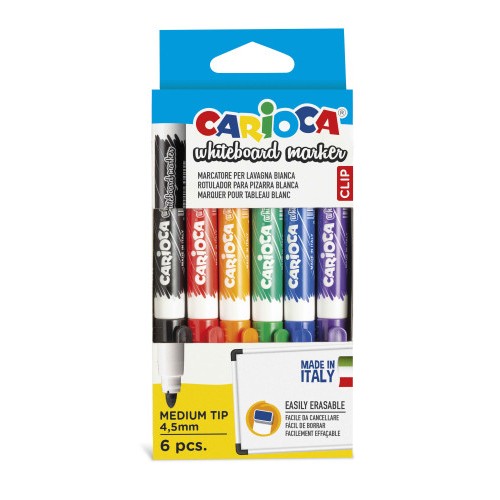 13747-CAJA 6 ROTULADORES CLIP WHITEBOARD COLORES SURTIDOS CARIOCA 42921