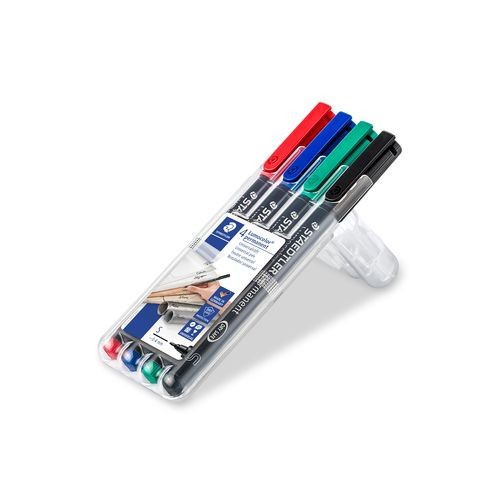 1385-ESTUCHE 4 MARCADORES LUMOCOLOR PERMANENTE PUNTA SUPERFINA 0,4MM. SURTIDOS STAEDTLER 313 WP4