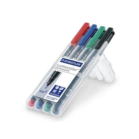 1392-ESTUCHE 4 MARCADORES LUMOCOLOR PERMANENTE PUNTA FINA 0,6MM. SURTIDOS STAEDTLER 318 WP4