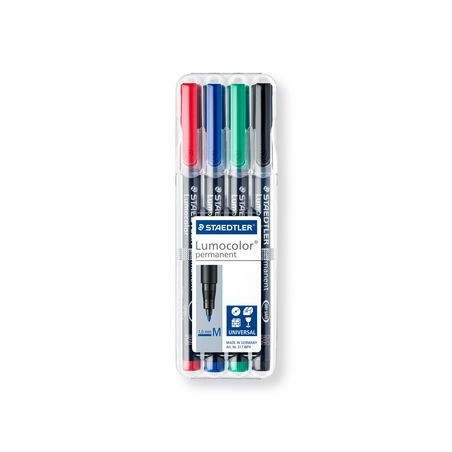 1399-ESTUCHE 4 MARCADORES LUMOCOLOR PERMANENTE PUNTA MEDIA 1MM. SURTIDOS STAEDTLER 317 WP4