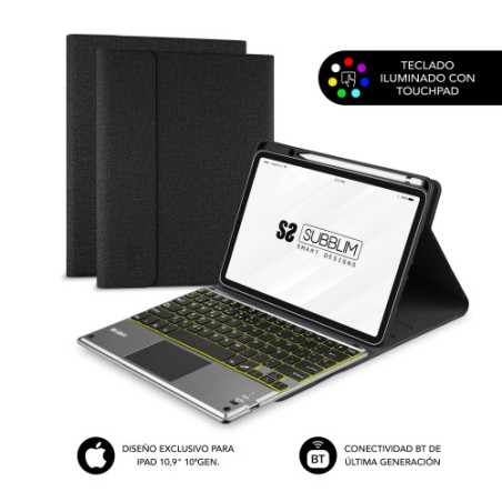 14041-SUBBLIM Funda con Teclado Retroiluminado KEYTAB Pro BT Touchpad Ipad 10,9" 10a Gen Black