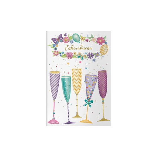 PACK 6 TARJETAS DE FELICITACION - TAMANO 11,5 X 17 CM - MODELO COPAS DOHE 70071