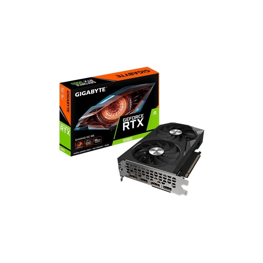 14135-VGA GIGABYTE GV-N3060GAMING OC-8GD 2.0,NV,RTX3060,GDDR6,8GB,128BIT,2HDMI+2DP,WINDFORCE 2X (2 VENTILADORES)