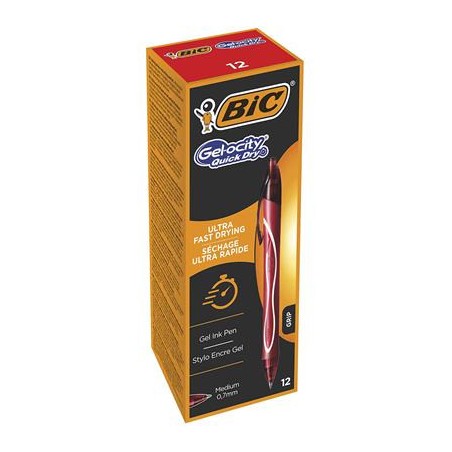 1422-BOLIGRAFO GELOCITY QUICK DRY RETRACTIL TRAZO 0,7 MM. COLOR ROJO BIC 949874