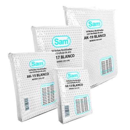 14587-PAQUETE 10 BOLSAS AIR BAG AUTOADHESIVA ACOLCHADA AK-CD BLANCO MEDIDA INTERIOR 180X165 SAM 146180