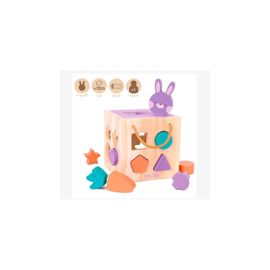 14644-JUGUETE EDUCATIVO DE MADERA CUBO PARA ENCAJAR PIEZAS ´RABBIT´ MILAN 660505