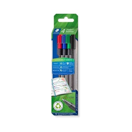 14866-ESTUCHE ROTULADOR TRIPLUS FINELINER 334 ECO EDITION. 4 UNIDADES COLORES SURTIDOS STAEDTLER 334 RC4