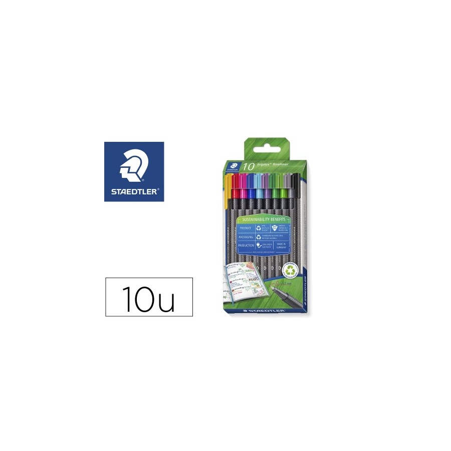 14867-ESTUCHE ROTULADOR TRIPLUS FINELINER 334 ECO EDITION. 10 UNIDADES COLORES SURTIDOS STAEDTLER 334 RC10