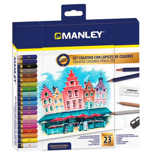 14886-SET CREATIVO LAPICES DE COLORES 23 UDS MANLEY MLA00023
