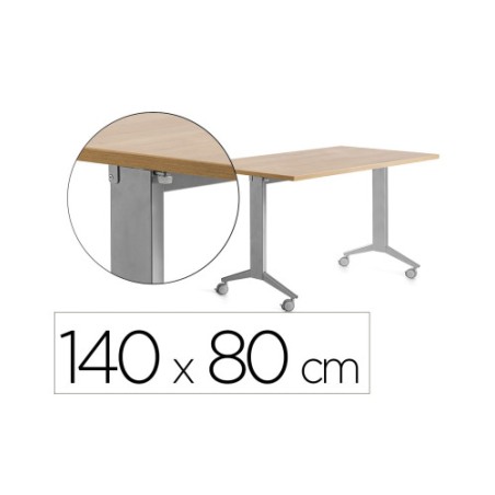 14971-MESA CON TABLERO ABATIBLE 140X80CM COLOR GRIS ALUMINIO/ROBLE ROCADA 2001FD08