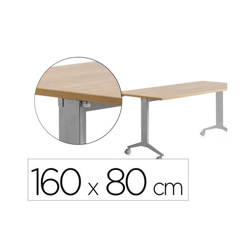 14976-MESA CON TABLERO ABATIBLE 160X80CM COLOR GRIS ALUMINIO/ROBLE ROCADA 2002FD08