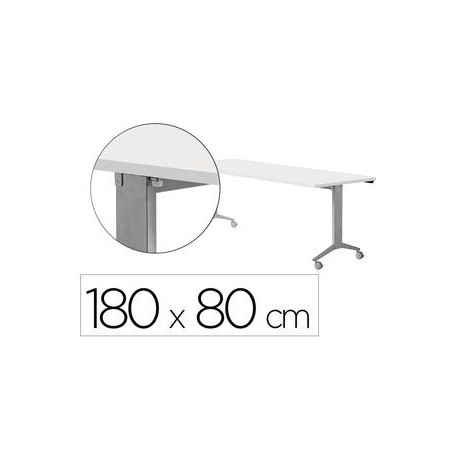 14979-MESA CON TABLERO ABATIBLE 180X80CM COLOR GRIS ALUMINIO/BLANCO ROCADA 2003FD04